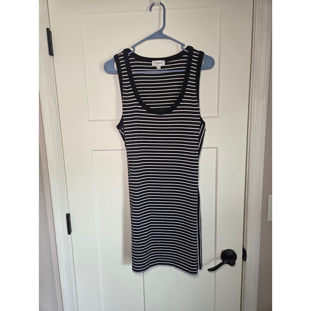 Evereve Womens Black White Striped Scoop Neck Sleeveless Knit Mini Dress Large